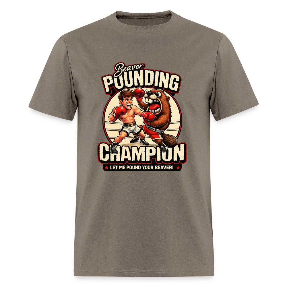 Beaver Pounding Champion Funny Adult Humor Graphic T-Shirt - safari