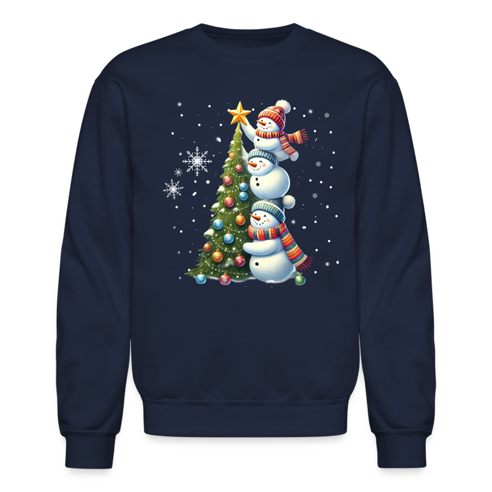 Cute Snowman Decorating Christmas Tree Sweatshirt - navy