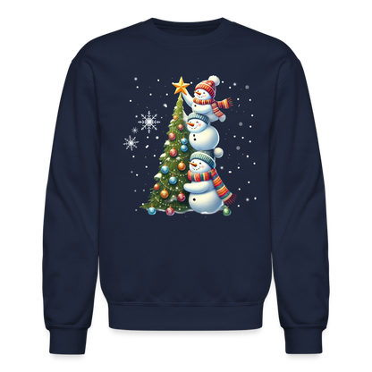 Cute Snowman Decorating Christmas Tree Sweatshirt - navy