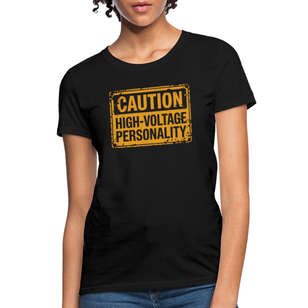 Caution High Voltage Personality Women's Contoured T-Shirt - black