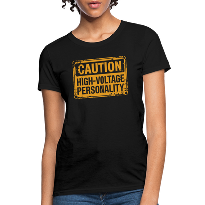 Caution High Voltage Personality Women's Contoured T-Shirt - black