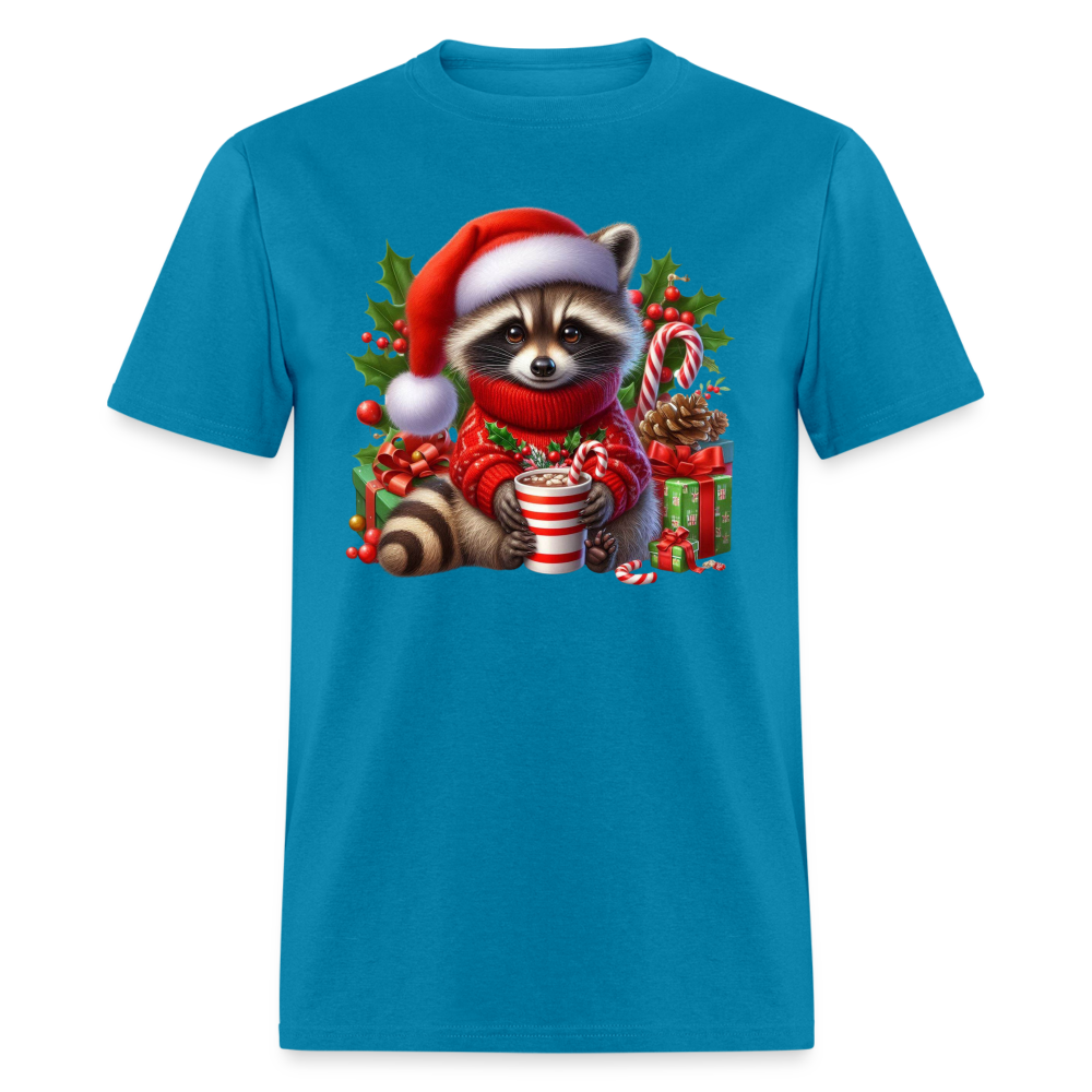 Christmas Cute Feral Raccoon T-Shirt - turquoise