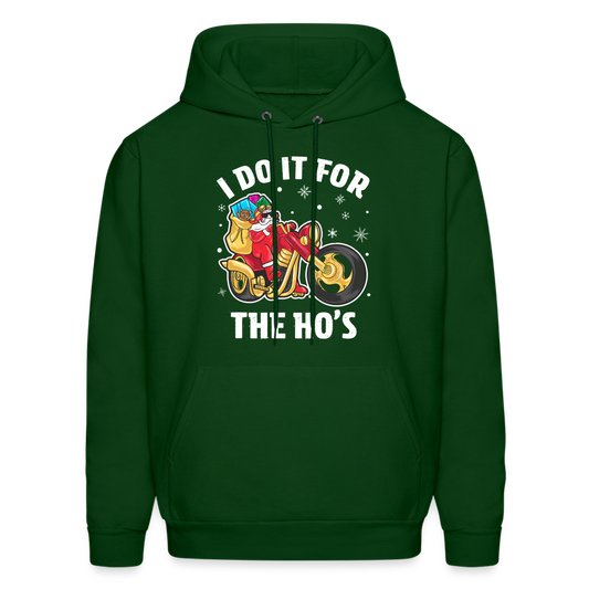 Christmas Biker Santa Riding Motorcycle I Do It For The Ho's Hoodie - forest green