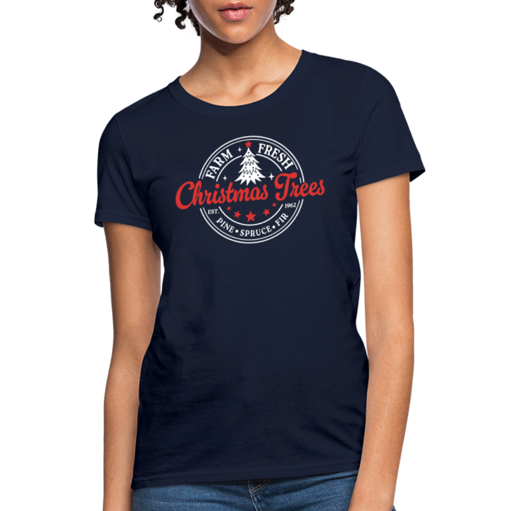 Farm Fresh Christmas Trees Women's Contoured T-Shirt - navy