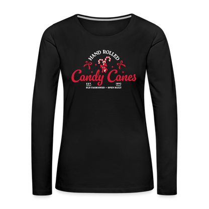 Hand Rolled Candy Canes Women's Premium Long Sleeve T-Shirt - black