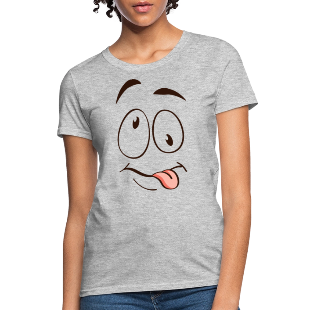 Silly Face Emotion with Tongue Women's Contoured T-Shirt - heather gray