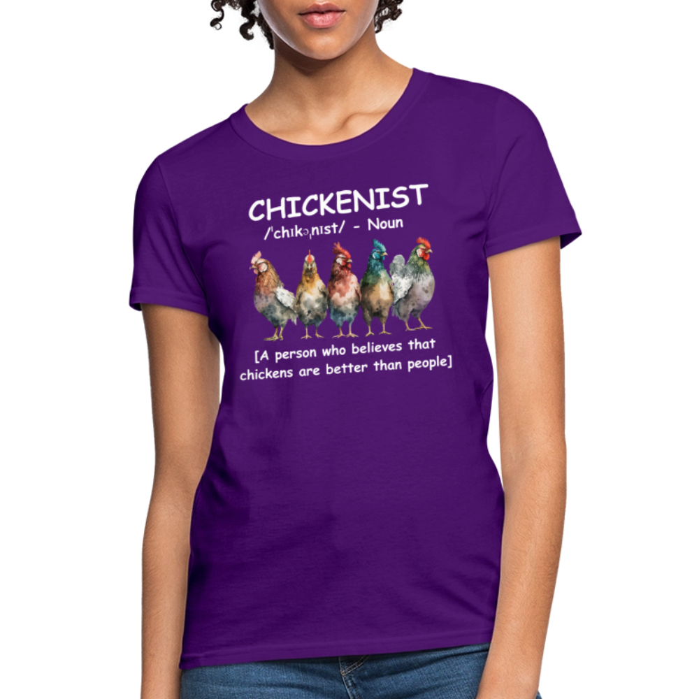 Chickenist Women's Contoured T-Shirt (Chickens are better than people) - purple