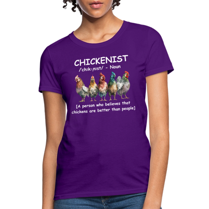 Chickenist Women's Contoured T-Shirt (Chickens are better than people) - purple