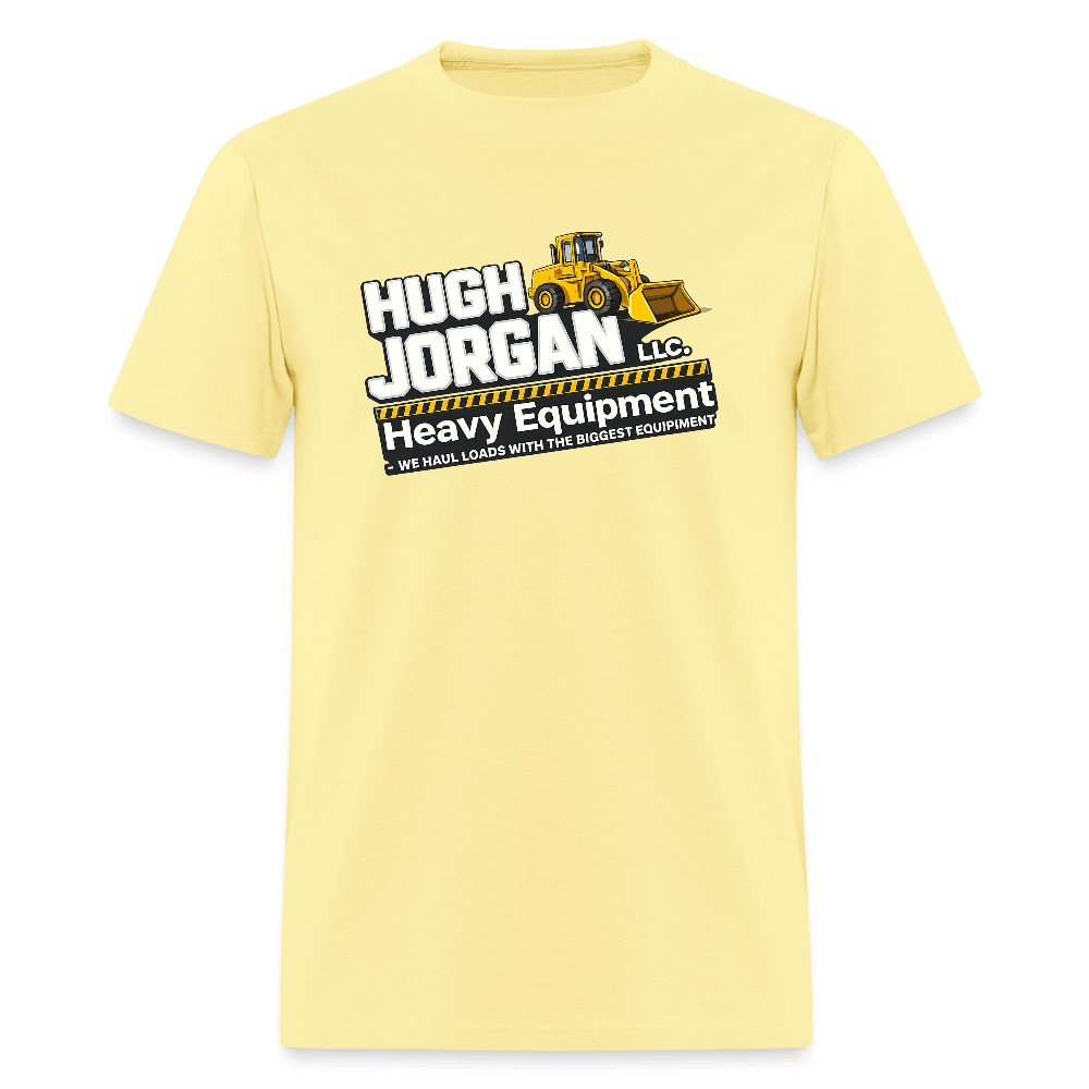 Hugh Jorgan T-Shirt – Heavy Equipment Adult Humor Tee Color: cornsilk