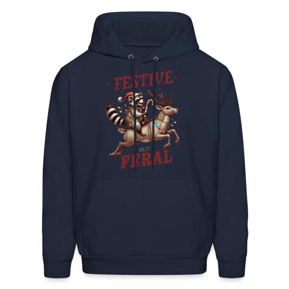 Festive But Feral Raccoon Christmas Hoodie - navy