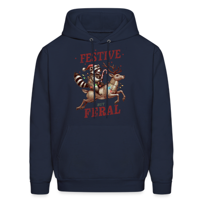 Festive But Feral Raccoon Christmas Hoodie - navy