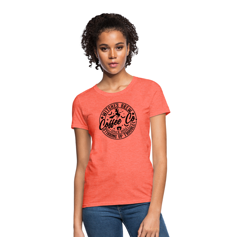 Witches Brew Coffee Co Women's Contoured T-Shirt (Halloween) - heather coral