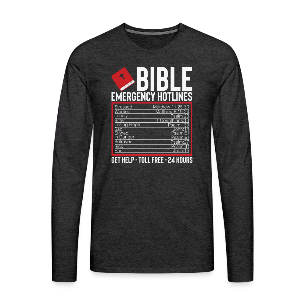 Bible Emergency Hotline (Scriptures) Men's Premium Long Sleeve T-Shirt - charcoal grey