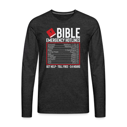 Bible Emergency Hotline (Scriptures) Men's Premium Long Sleeve T-Shirt - charcoal grey