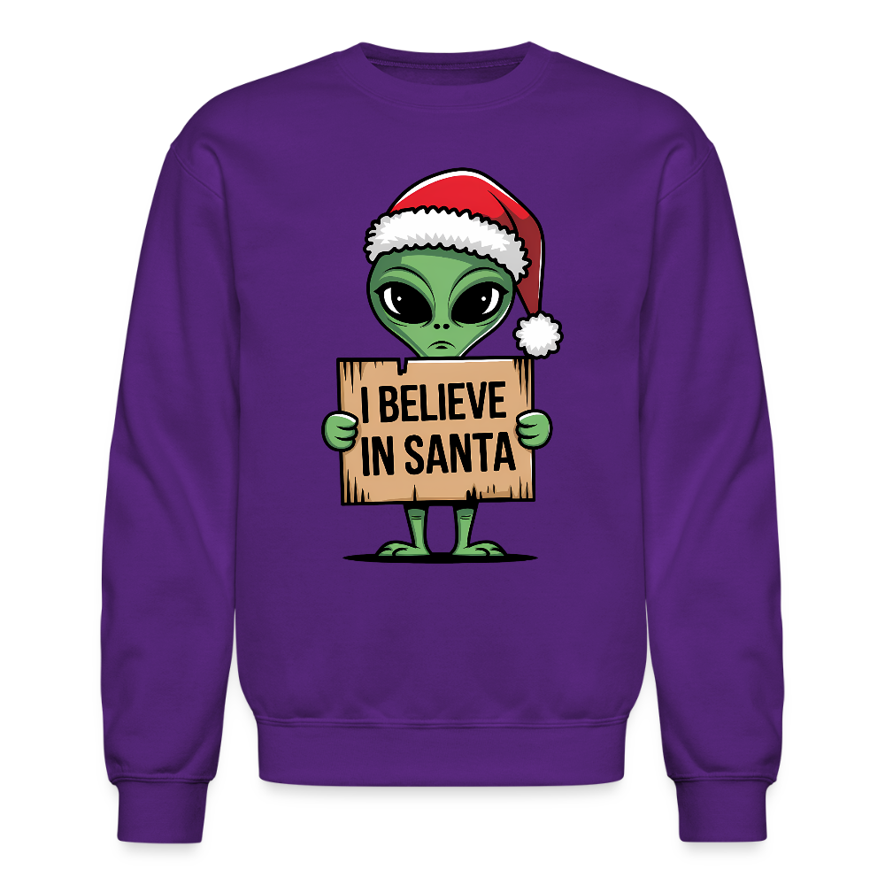I Believe in Santa Sweatshirt – Funny Alien Christmas Color: purple