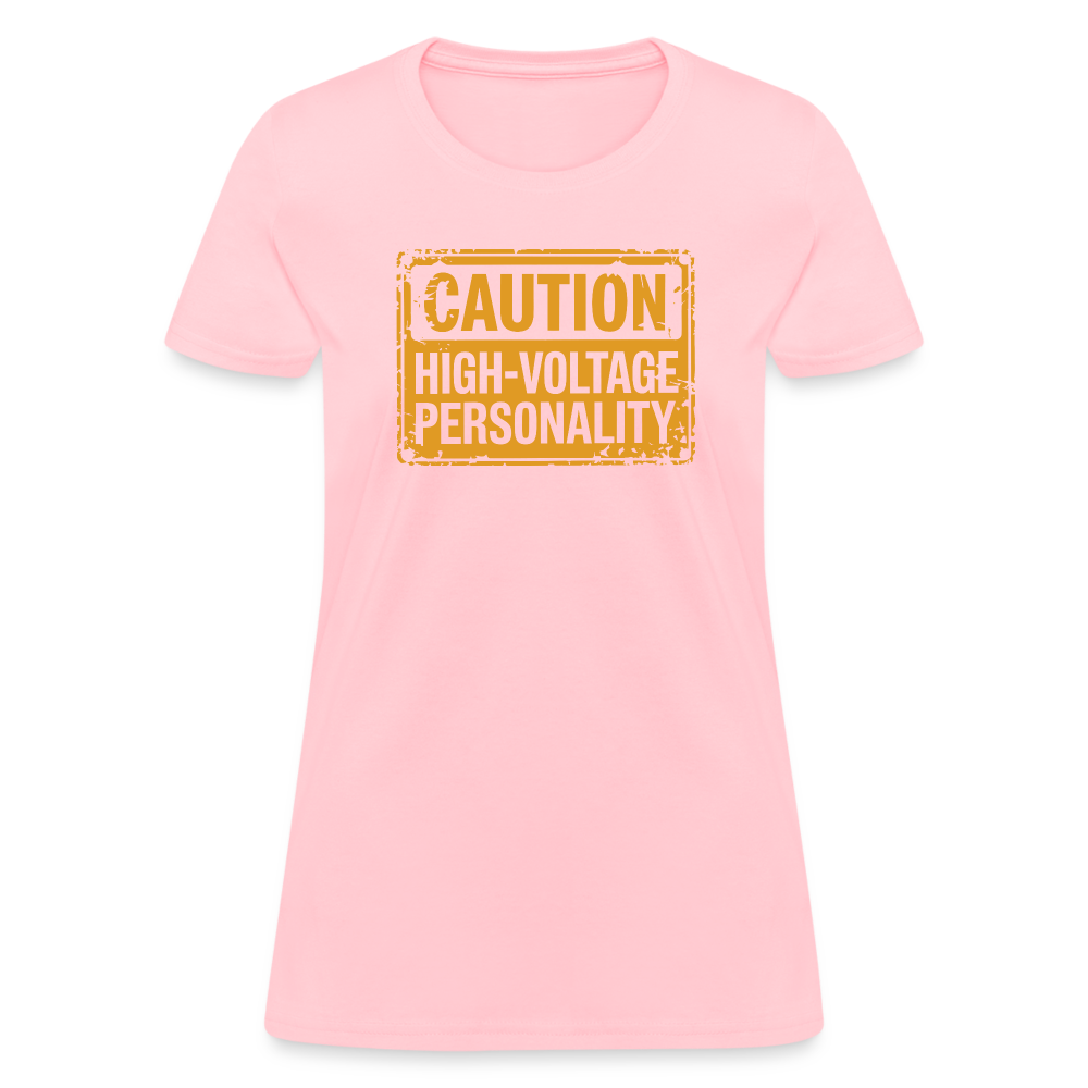 Caution High Voltage Personality Women's Contoured T-Shirt - pink