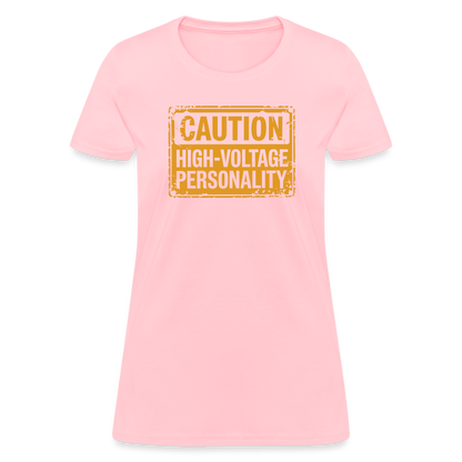 Caution High Voltage Personality Women's Contoured T-Shirt - pink