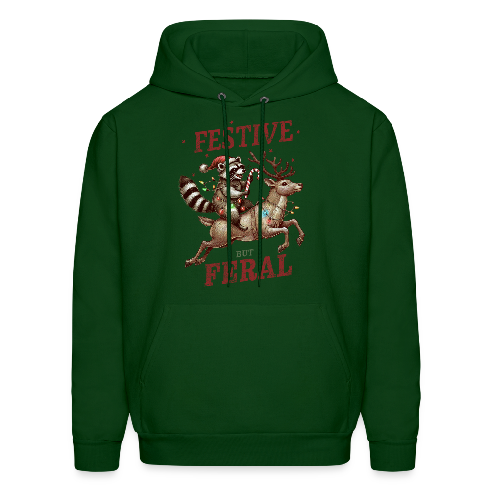 Festive But Feral Raccoon Christmas Hoodie - forest green