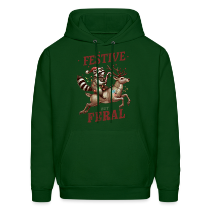 Festive But Feral Raccoon Christmas Hoodie - forest green