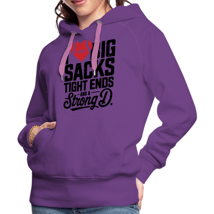 I Love Big Sacks Tight Ends and A Strong D Women’s Premium Hoodie (Football Season) - purple 