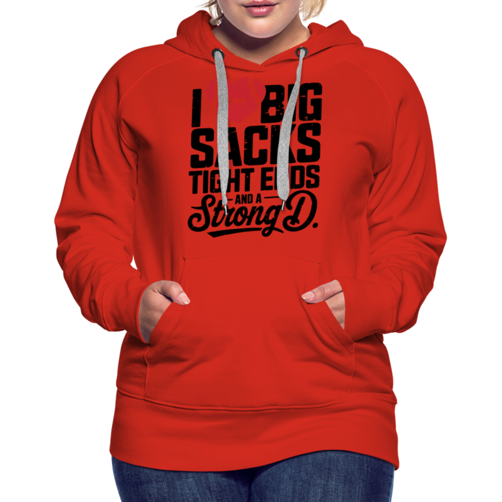 I Love Big Sacks Tight Ends and A Strong D Women’s Premium Hoodie (Football Season) - red