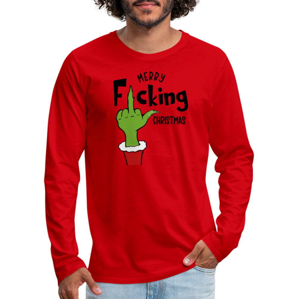 Merry F*cking Christmas Grumpy Middle Finger Men's Premium Long Sleeve T-Shirt - red