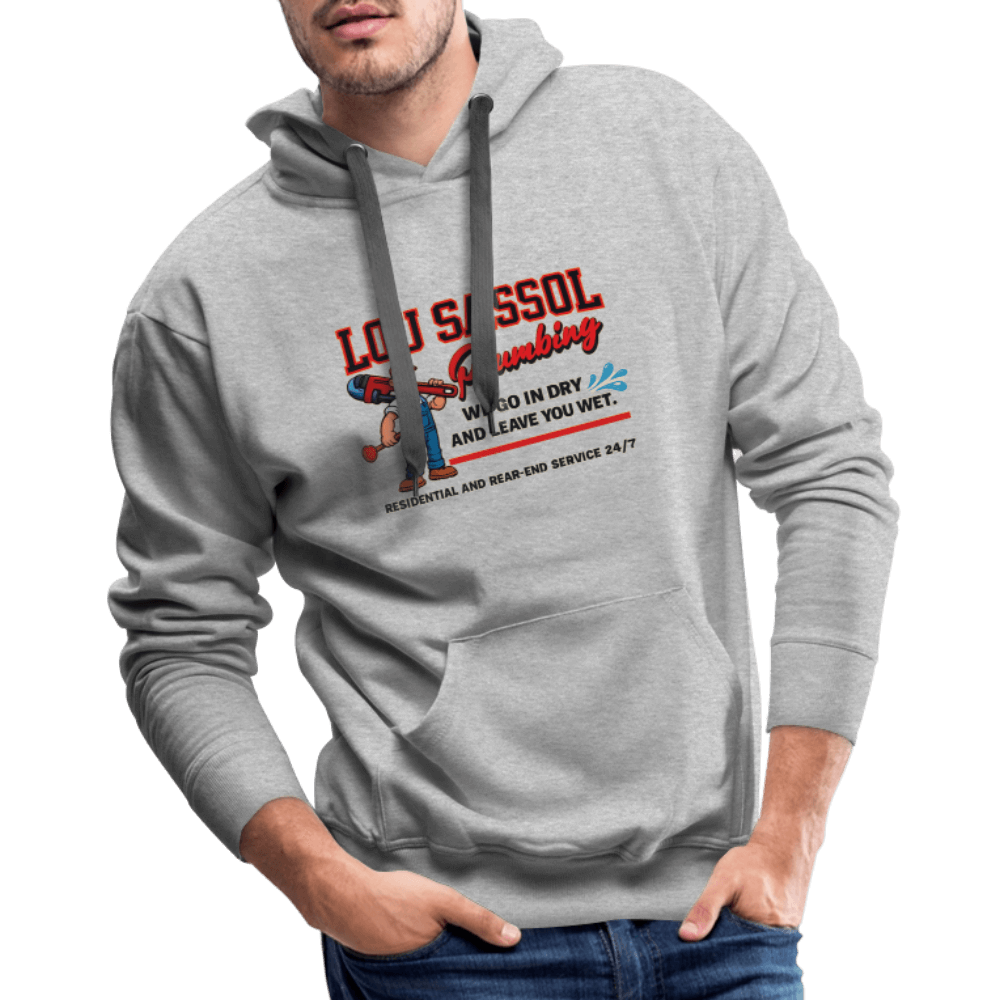 Lou Sassol Plumbing Hoodie – Funny Adult Humor Hoodie for Men Color: heather grey