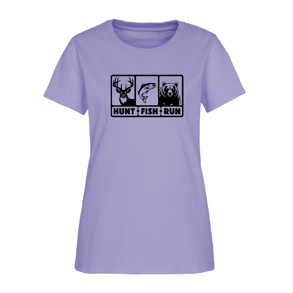 Hunt Fish Run Women’s Tee – Funny Outdoor Shirt - lavender