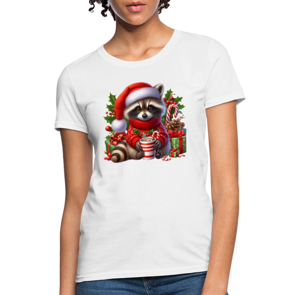 Christmas Cute Feral Raccoon Women's Contoured T-Shirt - white