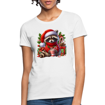 Christmas Cute Feral Raccoon Women's Contoured T-Shirt - white