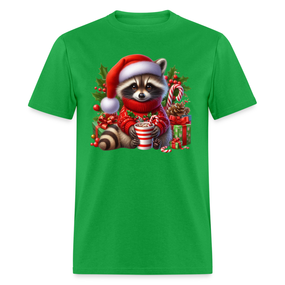 Christmas Cute Feral Raccoon T-Shirt - bright green