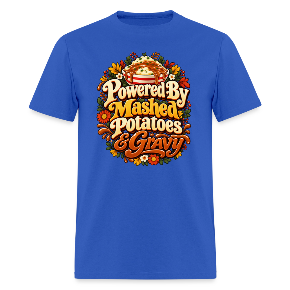 Powered by Mashed Potatoes & Gravy – Fall Floral T-Shirt - royal blue