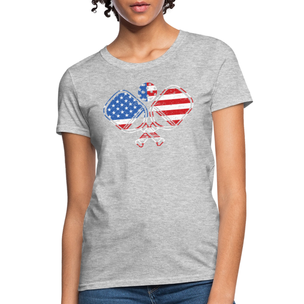 American Flag Pickleball Paddle Women's Contoured T-Shirt - heather gray