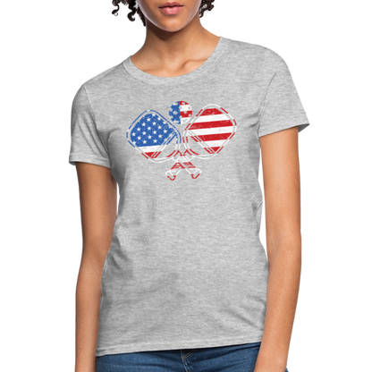 American Flag Pickleball Paddle Women's Contoured T-Shirt - heather gray