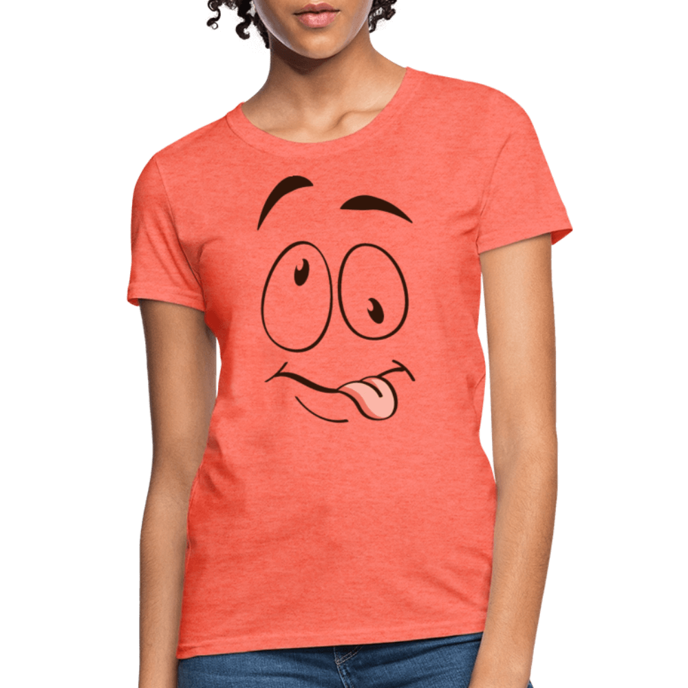 Silly Face Emotion with Tongue Women's Contoured T-Shirt - heather coral