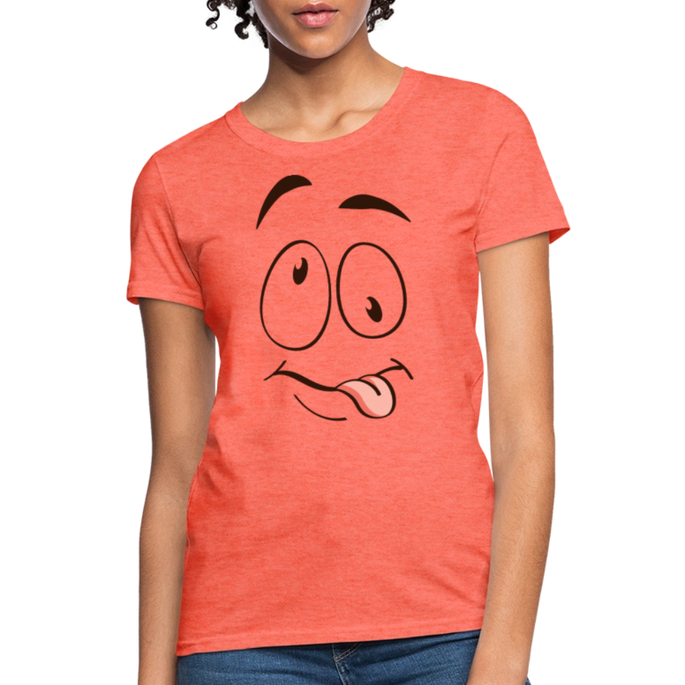 Silly Face Emotion with Tongue Women's Contoured T-Shirt - heather coral