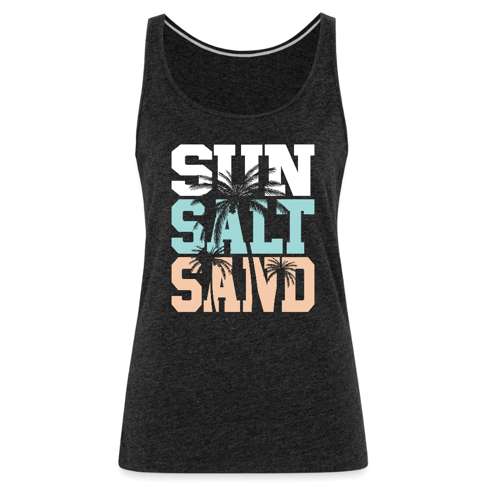 Sun Salt Sand Women’s Tank Top with Palm Tree Beach Theme - charcoal grey