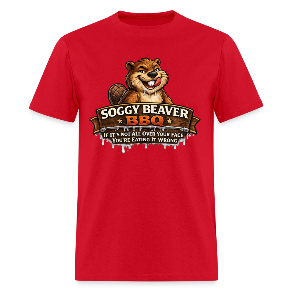 Soggy Beaver BBQ Funny Graphic T-Shirt Color: Red