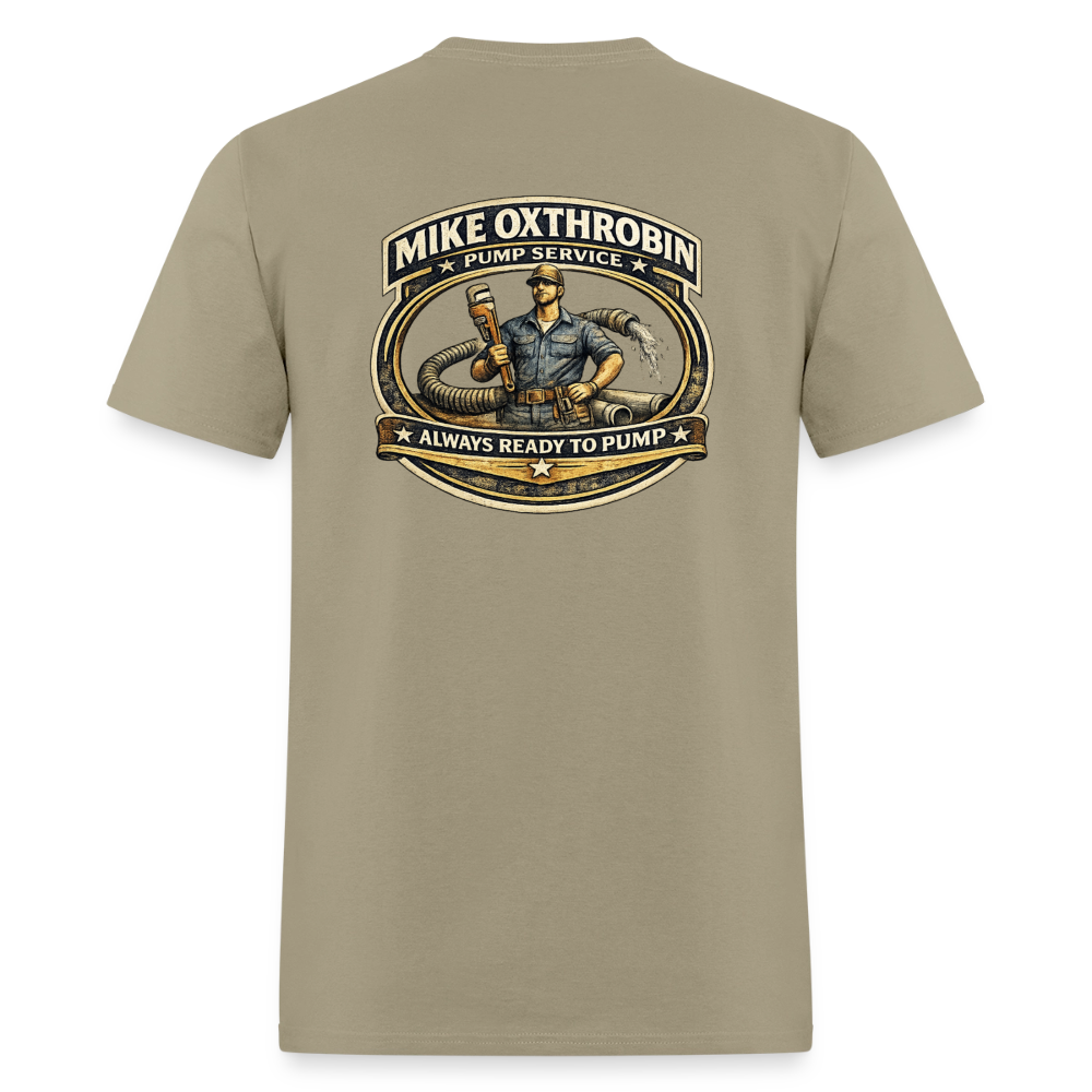 Mike Oxthrobin Pump Service Double-Sided Funny Humor Tee Color: dark red