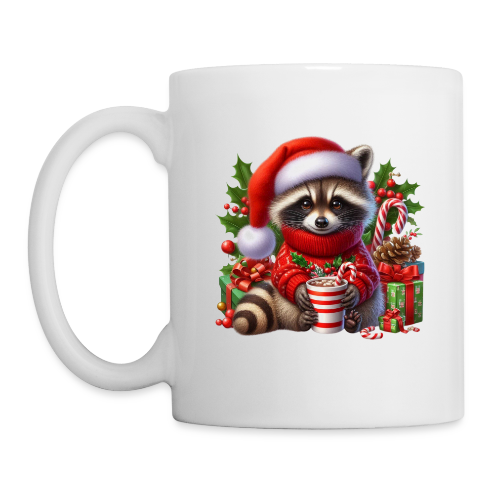 Christmas Cute Feral Raccoon Coffee Mug - white