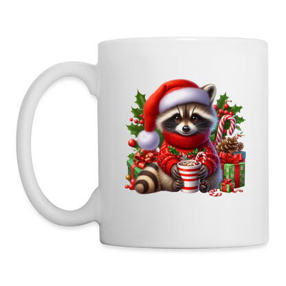 Christmas Cute Feral Raccoon Coffee Mug - white