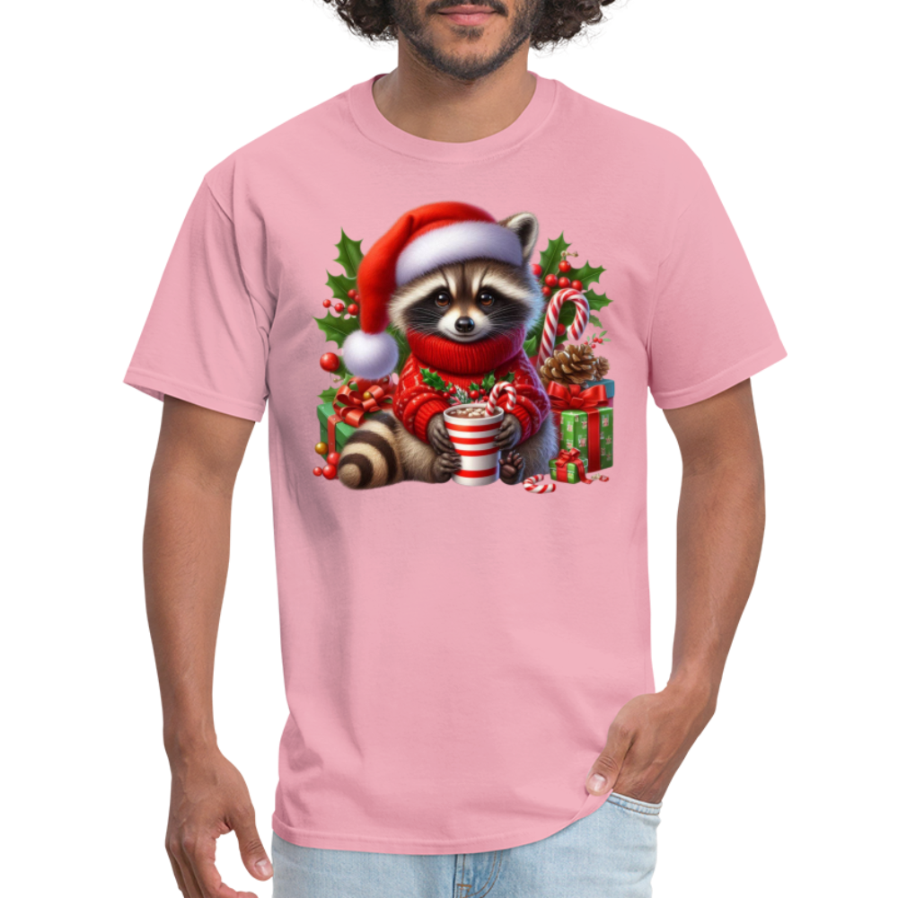 Christmas Cute Feral Raccoon T-Shirt - pink