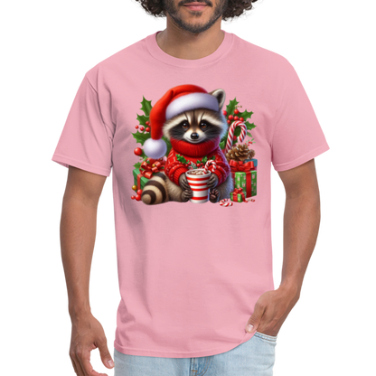 Christmas Cute Feral Raccoon T-Shirt - pink