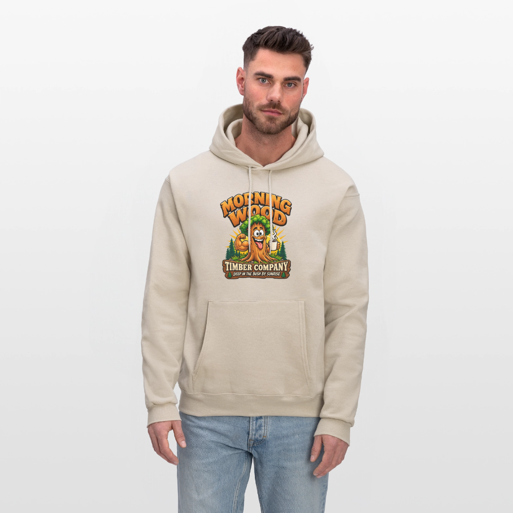 Morning Wood Timber Company Funny Adult Humor Hoodie Color: Heather Gray