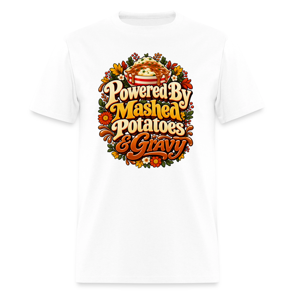 Powered by Mashed Potatoes & Gravy – Fall Floral T-Shirt - white
