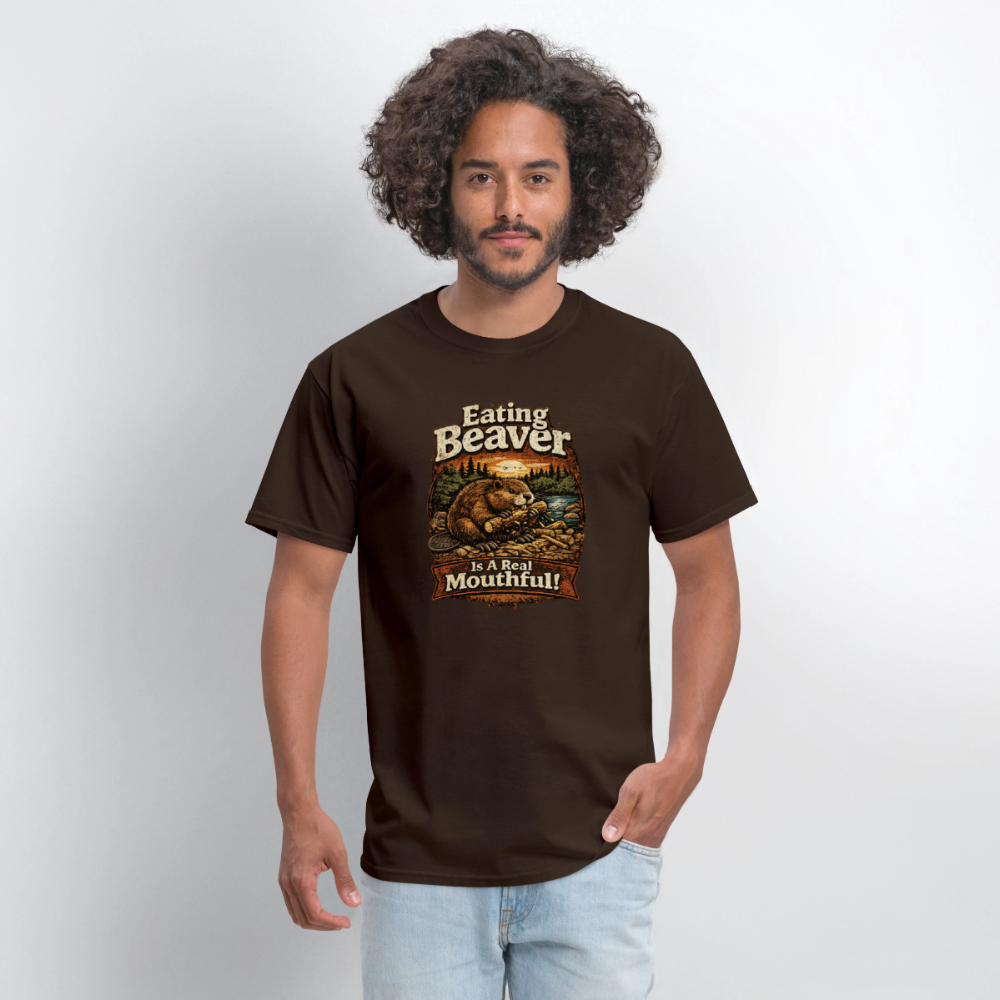 Eating Beaver is a Real Mouthful Funny Adult Humor Tee - brown