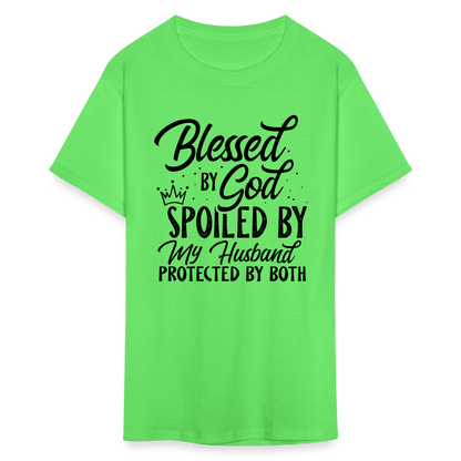 Blessed by God, Spoiled by My Husband Protected by Both T-Shirt - kiwi