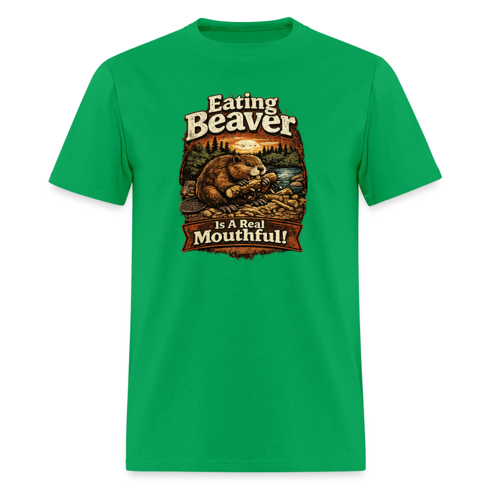 Eating Beaver is a Real Mouthful Funny Adult Humor Tee - bright green