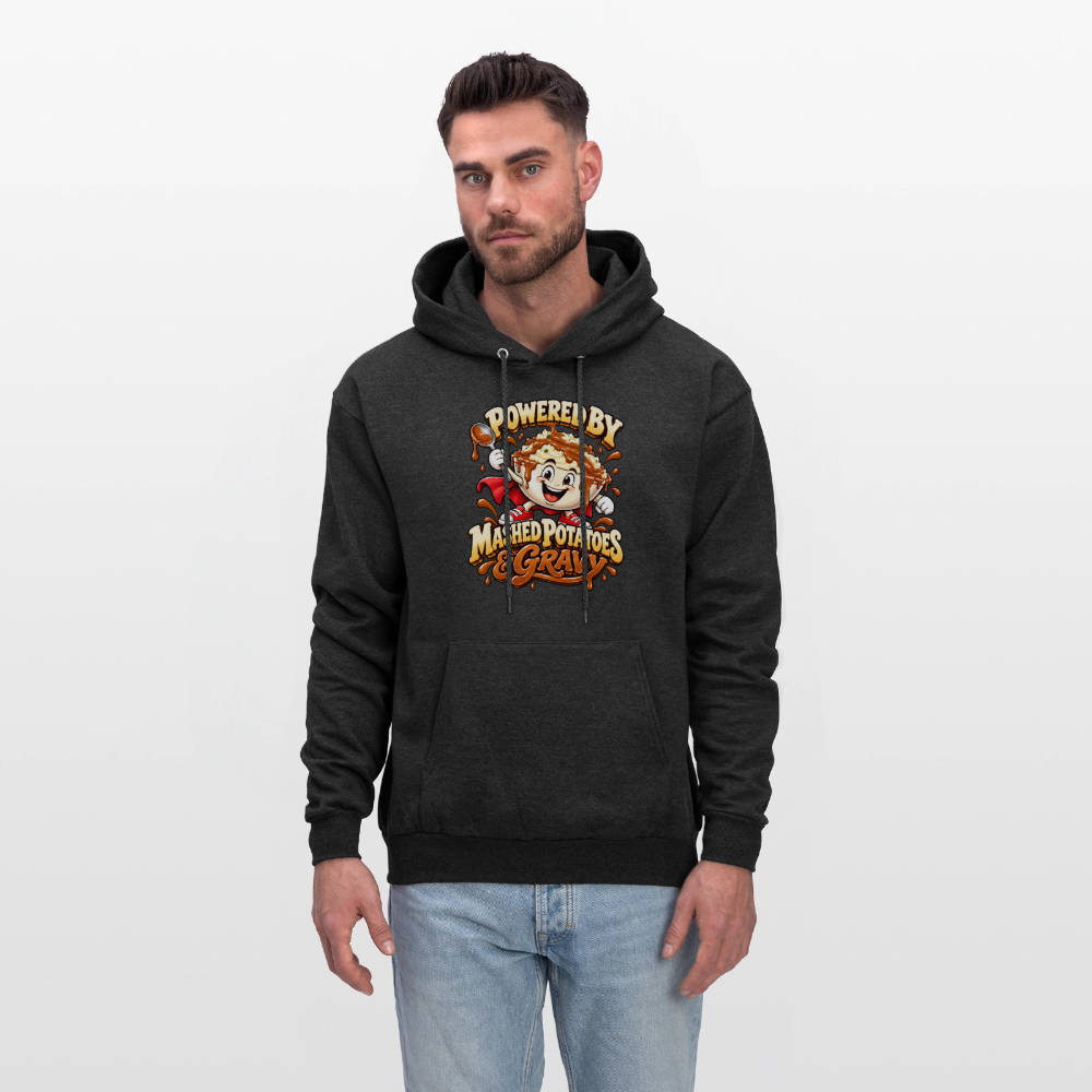 Powered by Mashed Potatoes & Gravy – Superhero Hoodie - charcoal grey