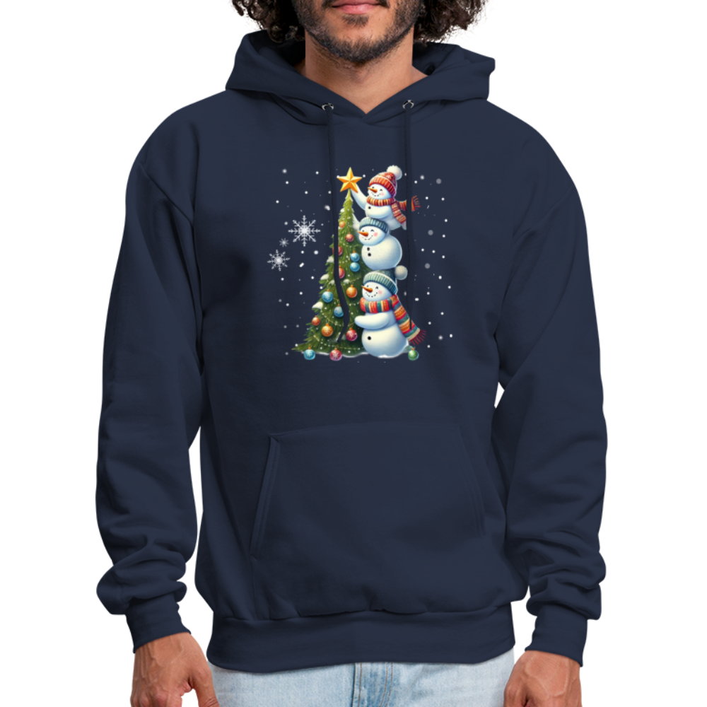 Cute Snowman Decorating Christmas Tree Hoodie - navy